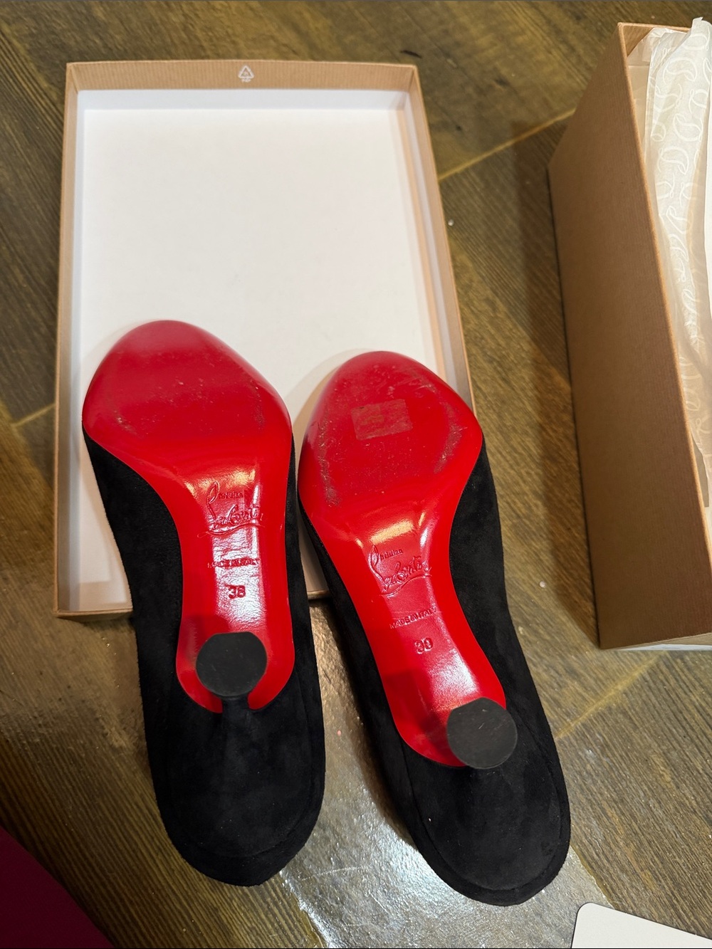Christian Louboutin STELLA 70 Suede Pumps Flared Stiletto Heel Shoes Black - Picture 9 of 10